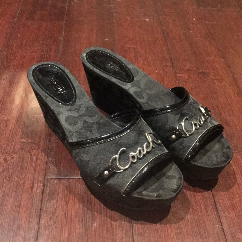 Black Coach Wedge Platform Heels
